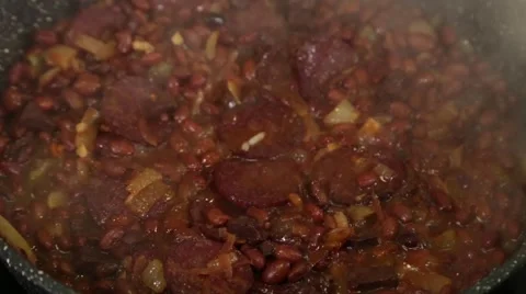 Cooking a bean soup with bacon Stock Footage 49782878
