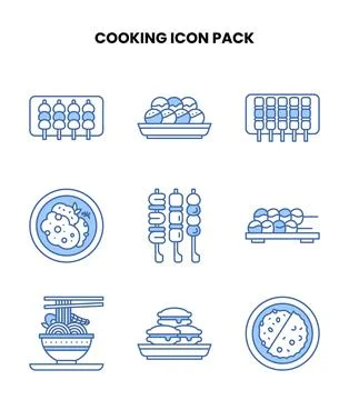 Cooking Blue Color Bundle Icons Pack Stock Illustration