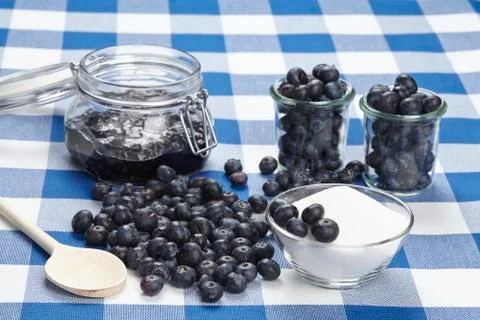 Cooking blueberry jam Stock Photos