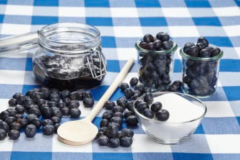 Cooking blueberry jam Stock Photos