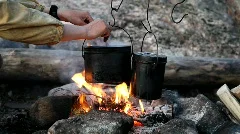 Kettle Over Campfire, Food Stock Footage ft. boiling & burning