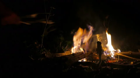 Cooking on the bonfire Stock Footage 49444179