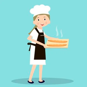 Cooking bread miller chef. Professions miller. Baker with hot baguettes. Ve.. 스톡 일러스트