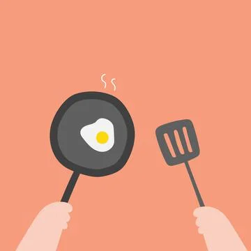 Cooking breakfast. Fried egg on pan. 库存插图