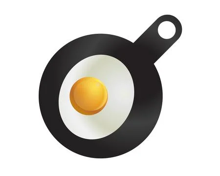 Cooking breakfast sunny side up egg icon on black flying pan with handle Stock Illustration