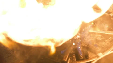 Cooking Burger in a Pan With Flames Stock Footage 42428506