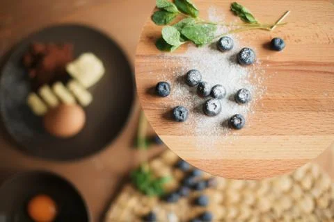 Cooking cake on the table and baking cake ingredients Stock Photos