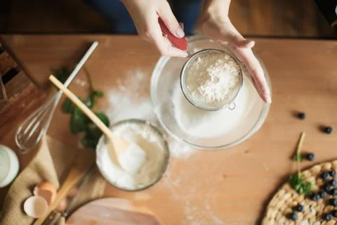 Cooking cake on the table and baking cake ingredients Stock Photos