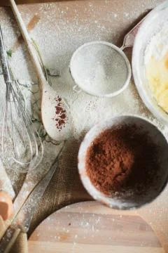 Cooking cake on the table and baking cake ingredients Stock Photos