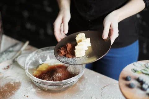 Cooking cake on the table and baking cake ingredients Stock Photos