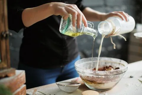 Cooking cake on the table and baking cake ingredients Stock Photos