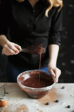 Cooking cake on the table and baking cake ingredients Stock Photos