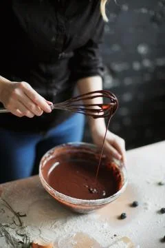 Cooking cake on the table and baking cake ingredients Stock Photos