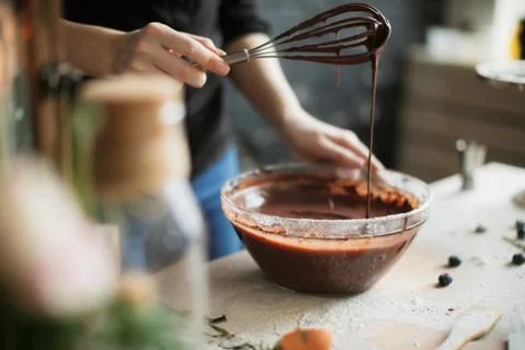 Cooking cake on the table and baking cake ingredients Stock Photos