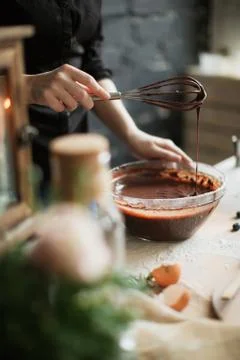 Cooking cake on the table and baking cake ingredients Stock Photos