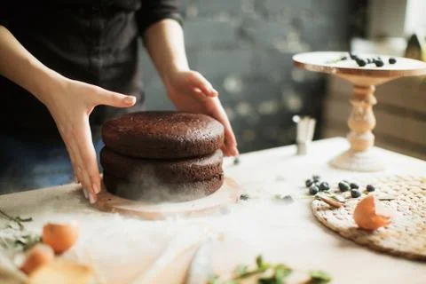 Cooking cake on the table and baking cake ingredients Stock Photos