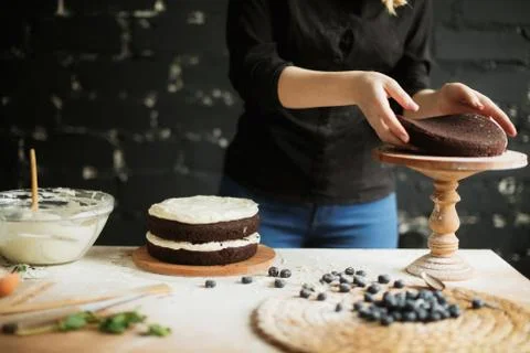 Cooking cake on the table and baking cake ingredients Stock Photos