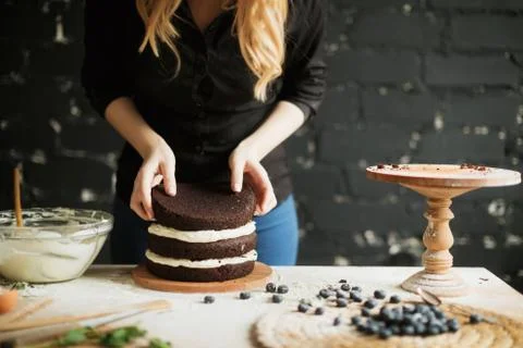 Cooking cake on the table and baking cake ingredients Stock Photos