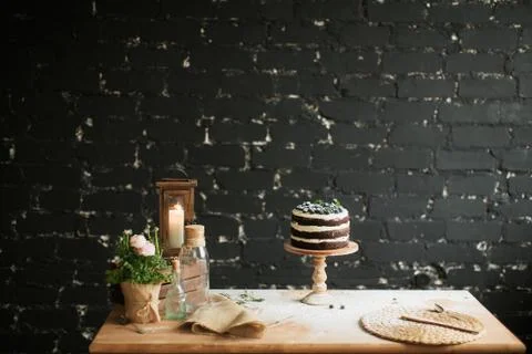 Cooking cake on the table and baking cake ingredients Stock Photos