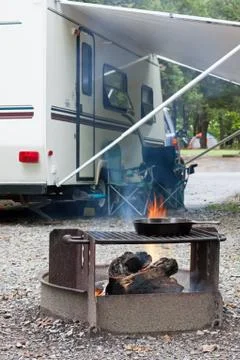 Cooking at a campsite Stock Photos