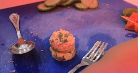 Cooking canapes in the kitchen at home Video stock 145933620