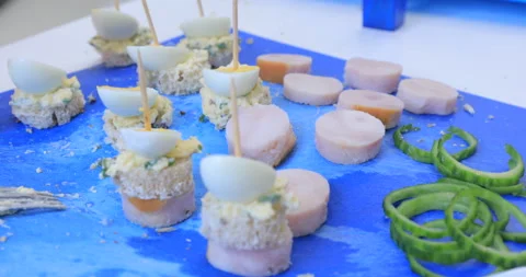 Cooking canapes in the kitchen at home Video stock 145933807