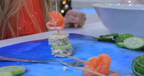 Cooking canapes in the kitchen at home Video stock 145955796