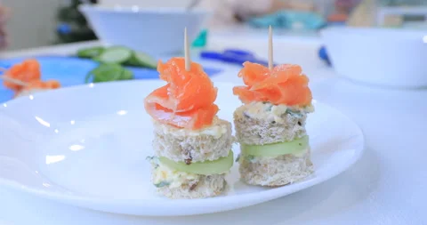 Cooking canapes in the kitchen at home Video stock 145956010