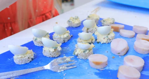 Cooking canapes in the kitchen at home Video stock 145956225