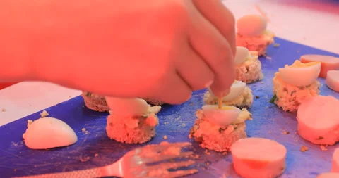 Cooking canapes in the kitchen at home Video stock 145956426