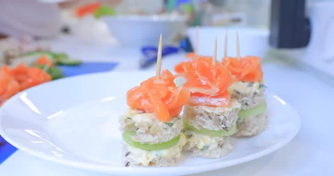 Cooking canapes in the kitchen at home Video stock 145956800