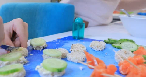 Cooking canapes in the kitchen at home Video stock 145956842