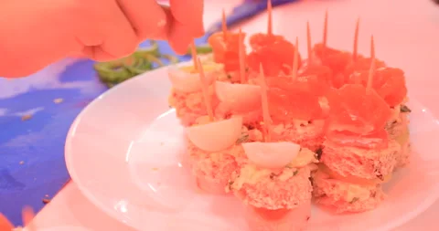 Cooking canapes in the kitchen at home Video stock 145956877