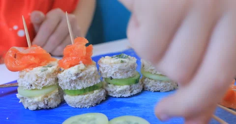 Cooking canapes in the kitchen at home Video stock 145956965