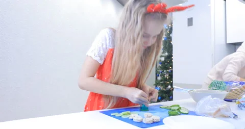 Cooking canapes in the kitchen at home Video stock 145957007