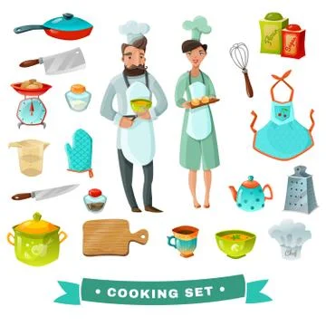 Cooking Cartoon Set Ilustración de archivo