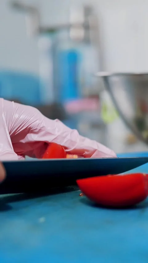 Cooking. chef cuts vegetables. buffet restaurant kitchen. close-up. the chef Stock Footage 318806557