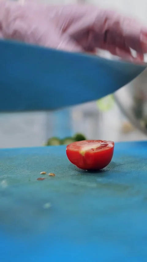 Cooking. chef cuts vegetables. buffet restaurant kitchen. close-up. the chef Stock Footage 319016789