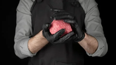 Cooking. Chef preparing mince meat for burger or bolognese Stock-Footage 181381601