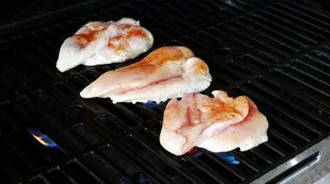 Cooking Chicken Breasts On the Grill Stock Footage 54077106
