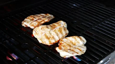 Cooking Chicken Breasts On the Grill Stock Footage 54077167