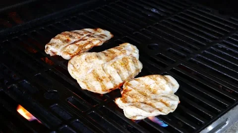 Cooking Chicken Breasts On the Grill Stock Footage 54077169