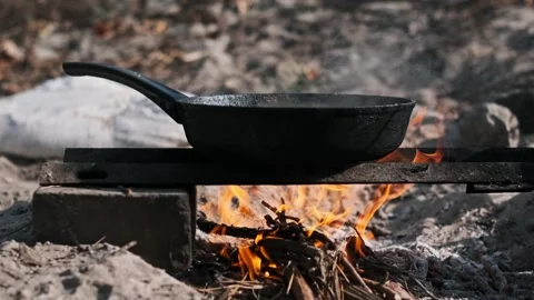 Cooking Chicken on Campfire Stock Footage 284771292