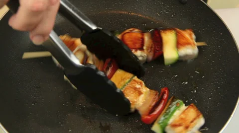 Cooking Chicken Kebabs 2 Stock Footage 32707725