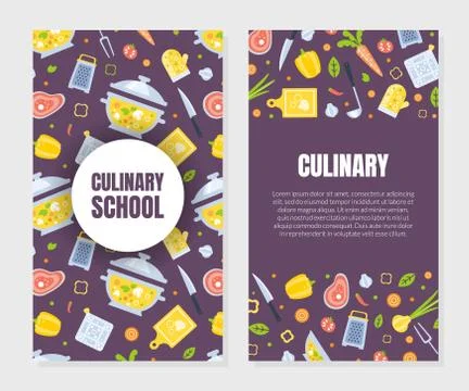 Cooking Class Card Template with Kitchen Utensils Seamless Pattern, Culinary Stock Illustration