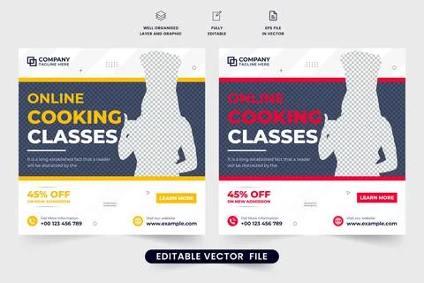 Cooking class discount template design with red and yellow colors. Chef train Stock Illustration