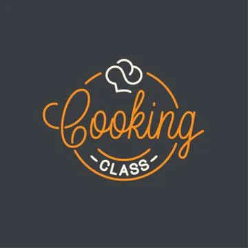 Cooking class logo. Round linear logo of chef hat Stock Illustration