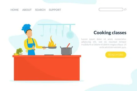 Cooking Classes Landing Page Template, Online Courses Website, Homepage, Male Stock Illustration