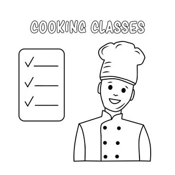 Cooking classes outline icon. Smilling chef vector illustration. Stock Illustration