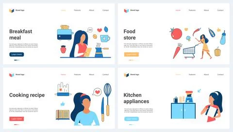 Cooking classes set, tiny female characters making coffee, breakfast toast Illustrazione stock